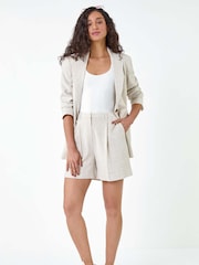 Dusk Natural Stripe Linen Blend Tailored Pocket Shorts - Image 2 of 5
