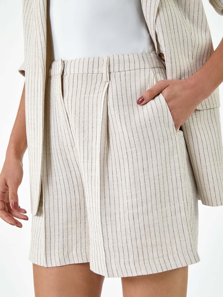 Dusk Natural Stripe Linen Blend Tailored Pocket Shorts - Image 5 of 5