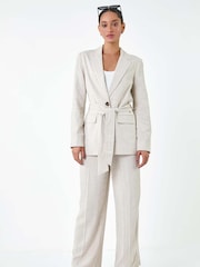 Dusk Natural Stripe Tie Belt Blazer - Image 2 of 5