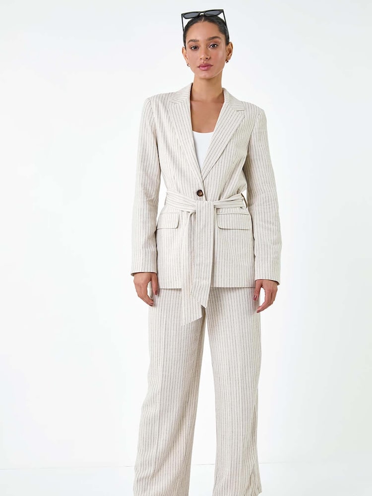 Dusk Natural Stripe Tie Belt Blazer - Image 2 of 5