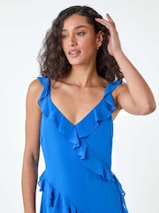Dusk Blue Asymmetric Frill Detail Maxi Dress - Image 4 of 5