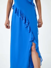 Dusk Blue Asymmetric Frill Detail Maxi Dress - Image 5 of 5