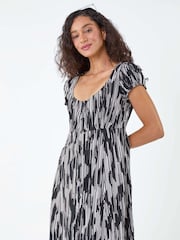Dusk Black Abstract Print Button Through Dress - Image 1 of 5