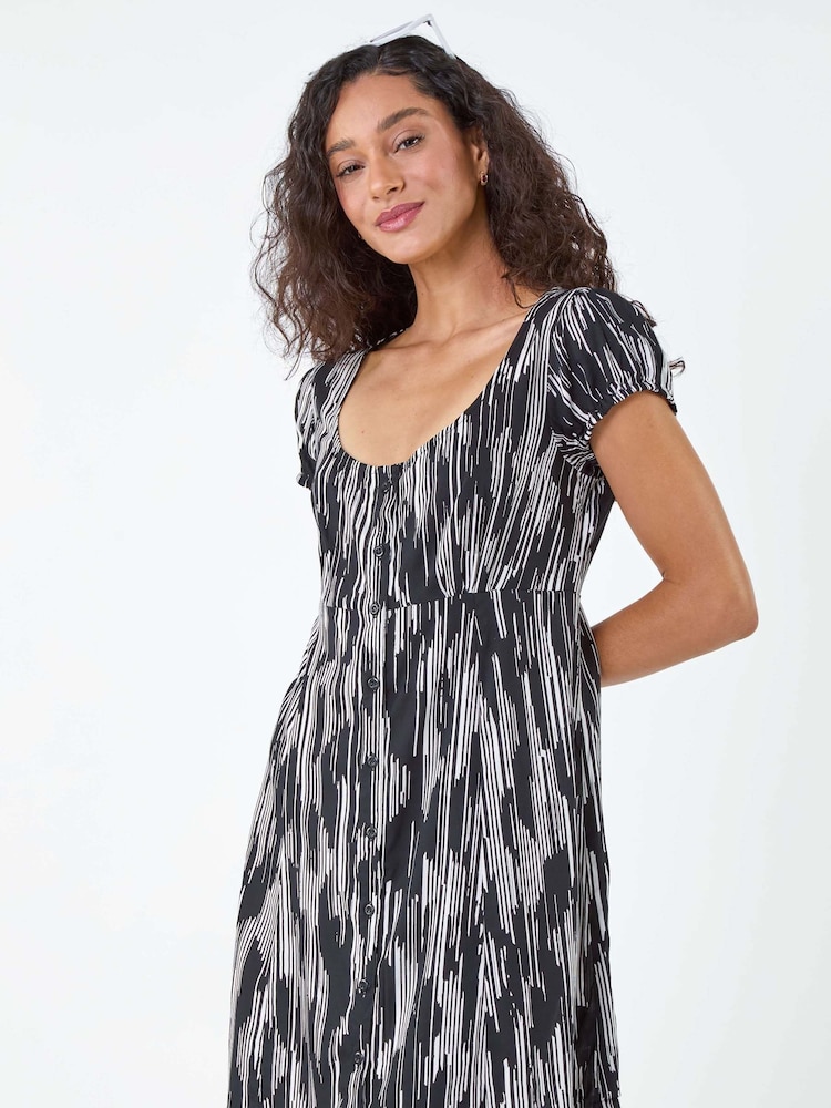 Dusk Black Abstract Print Button Through Dress - Image 1 of 5