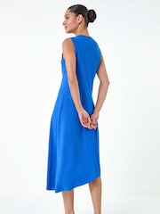 Dusk Blue Asymmetric Sleeveless Stretch Midi Dress - Image 3 of 5