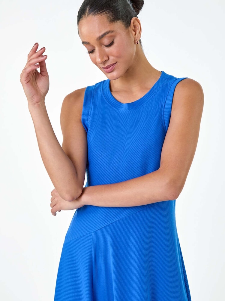 Dusk Blue Asymmetric Sleeveless Stretch Midi Dress - Image 4 of 5