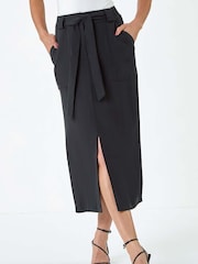 Dusk Black Belted A-Line Midi Skirt - Image 4 of 5