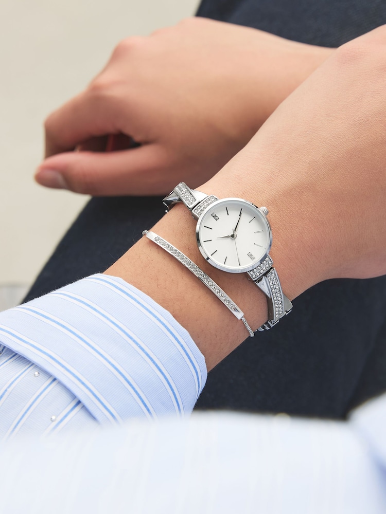 Silver Sparkle Bracelet Watch Set - Image 1 of 5