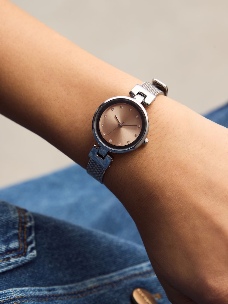 Silver Blush Pink Mesh Watch - Image 1 of 4