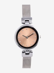 Silver Blush Pink Mesh Watch - Image 2 of 4