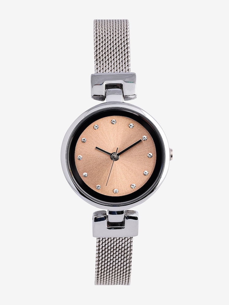 Silver Blush Pink Mesh Watch - Image 2 of 4
