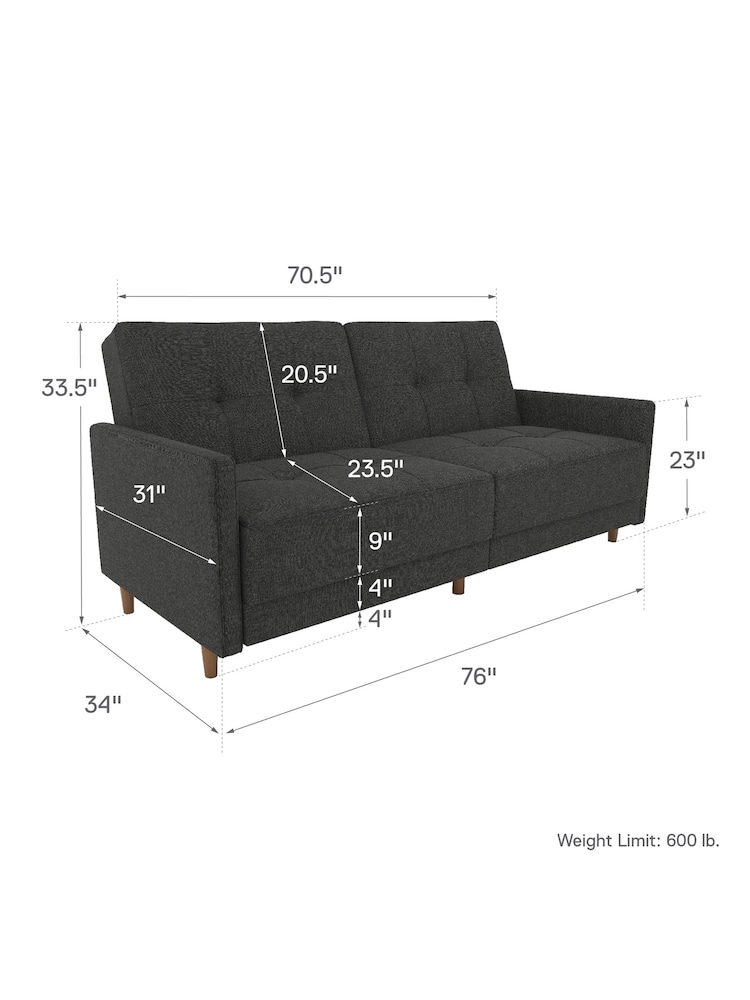 Dorel Home Grey Andora Linen Sprung Sofa Bed - Image 6 of 6