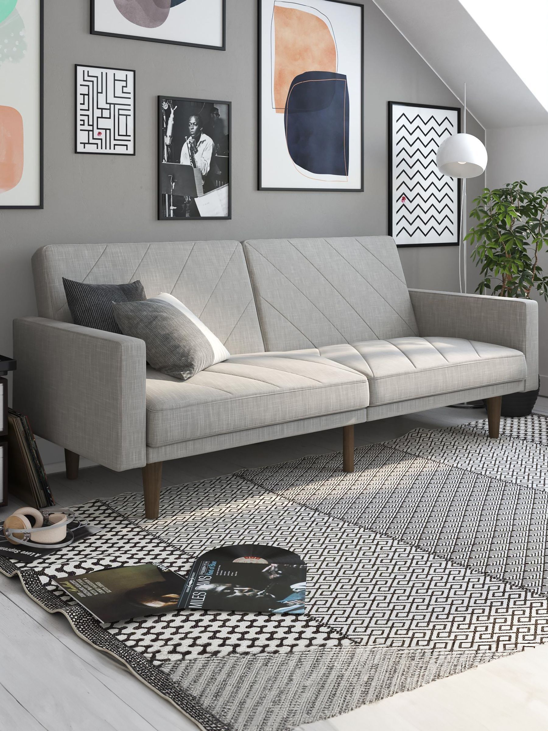 Dorel Paxson Light Grey Linen 3 Seater Sofa Bed With Wooden Feet - Image 4