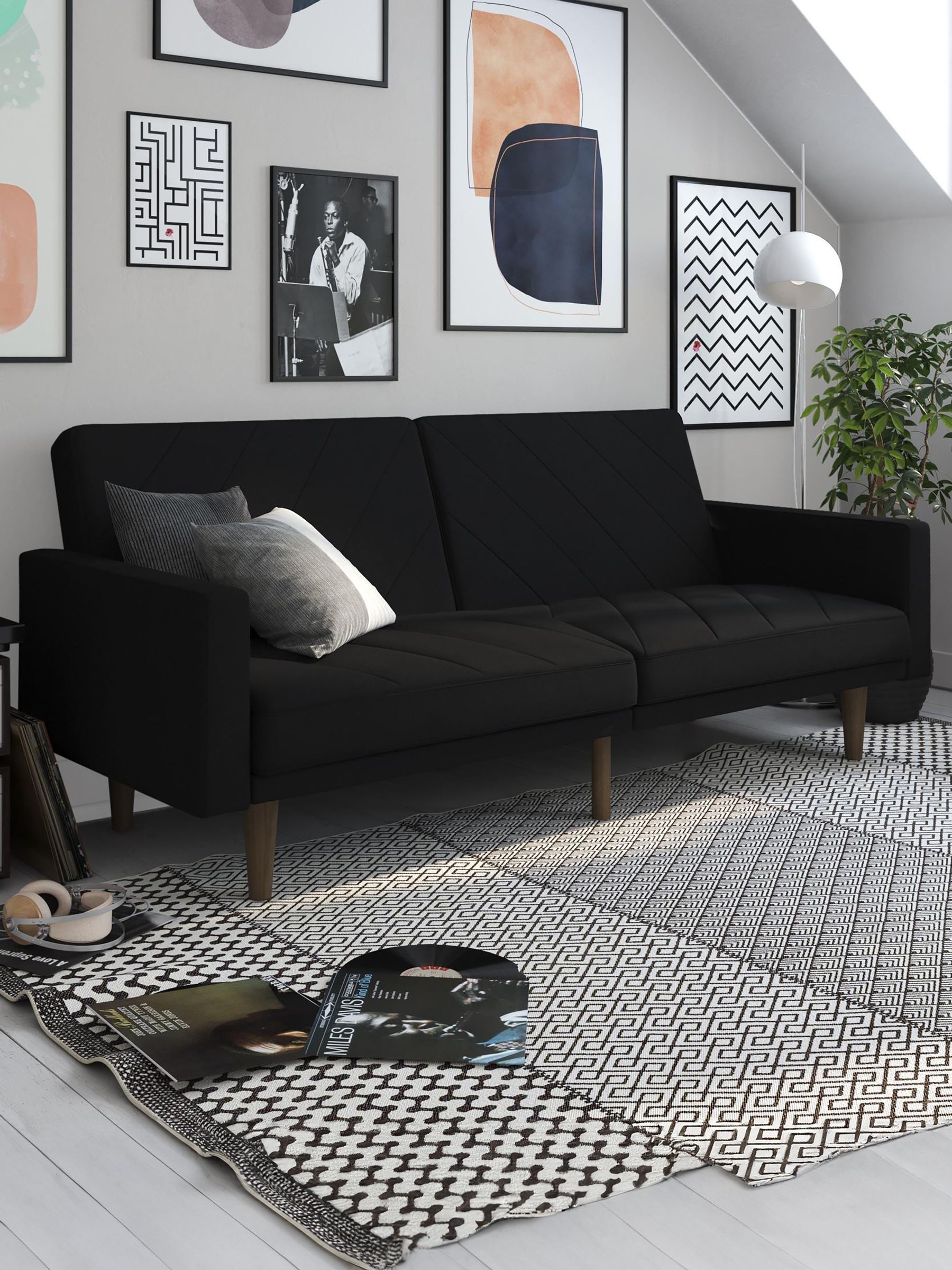 Dorel 3 Seater Sofa Bed - Linen - Black - Image 4