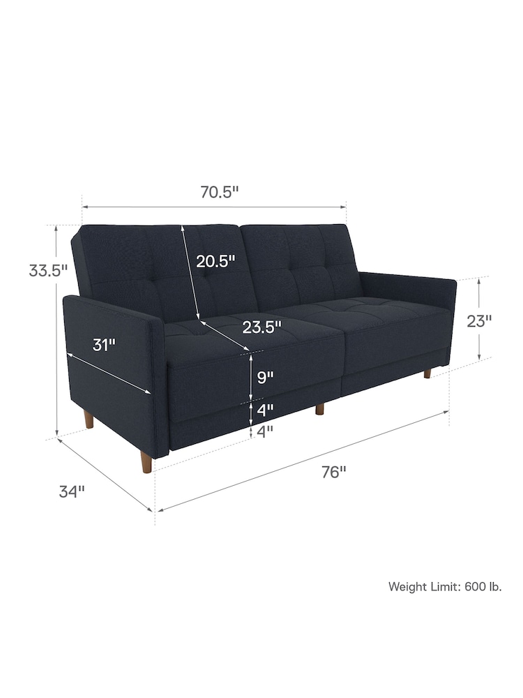 Dorel Home Navy Blue Andora Linen Sprung Sofa Bed - Image 5 of 5