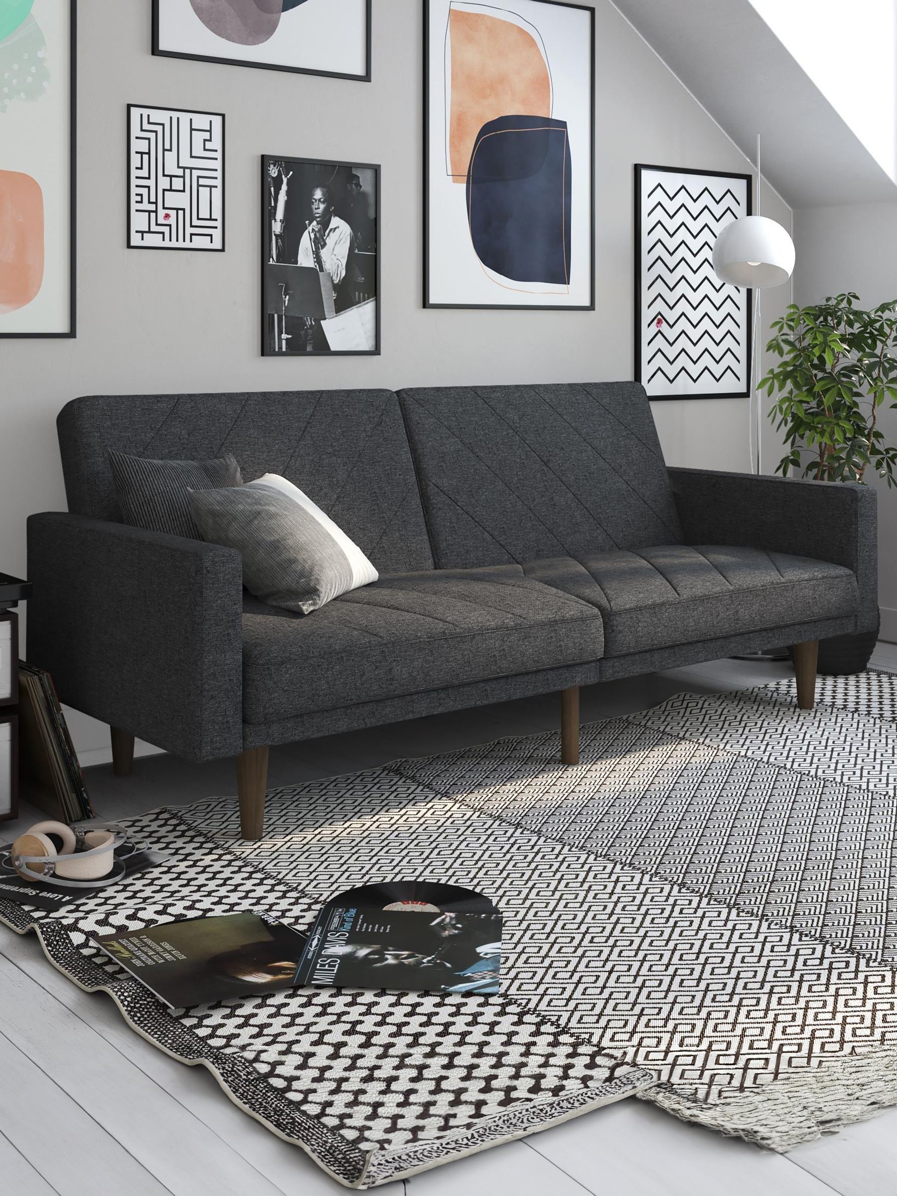 Dorel Paxson 3 Seater Sofa Bed - Grey - Linen Look - Image 4