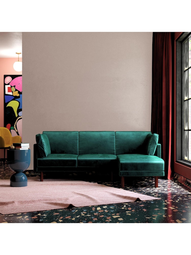 Dorel Home Green Clair Velvet Sprung Seat Sectional Sofa Bed - Image 2 of 5