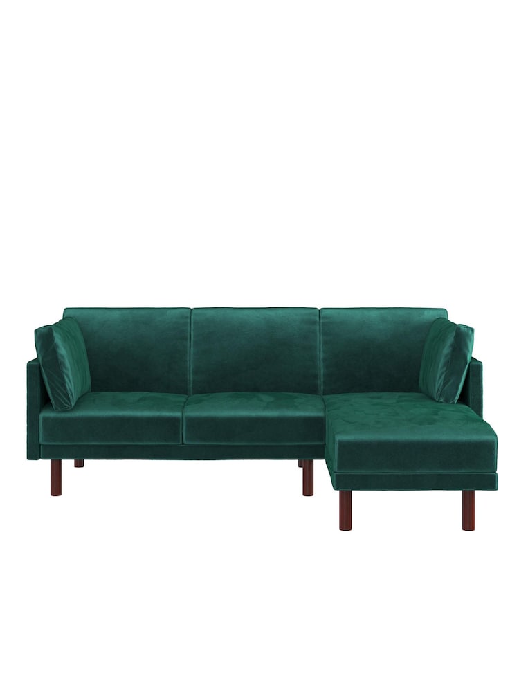 Dorel Home Green Clair Velvet Sprung Seat Sectional Sofa Bed - Image 5 of 5