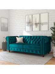 Dorel Home Teal Felix Velvet Chesterfield Sofa Bed - Image 1 of 6