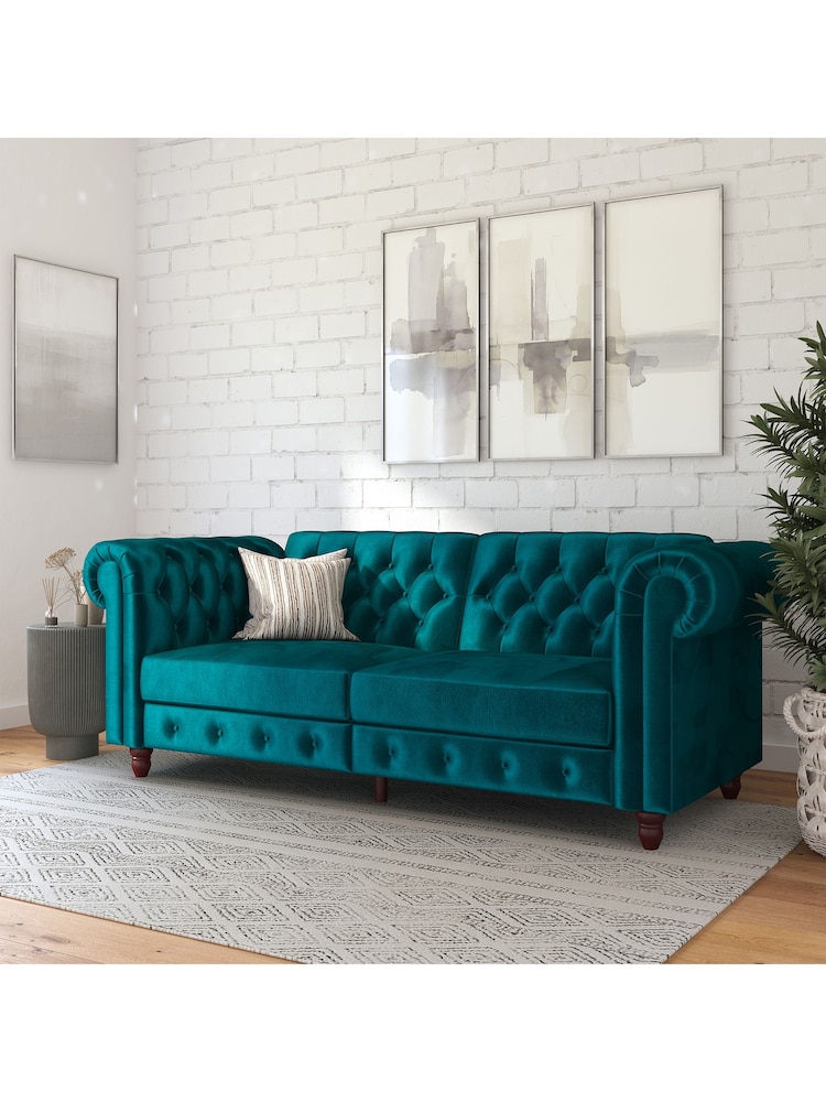 Dorel Home Teal Felix Velvet Chesterfield Sofa Bed - Image 1 of 6