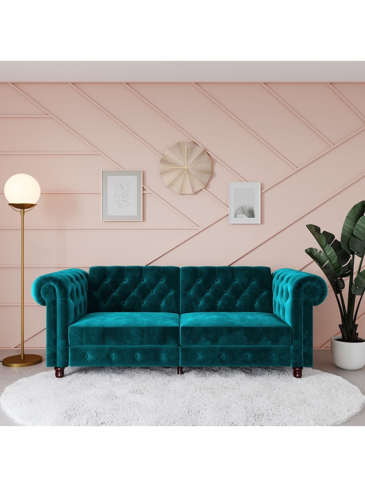 Dorel Home Teal Felix Velvet Chesterfield Sofa Bed - Image 2 of 6