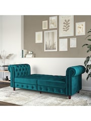 Dorel Home Teal Felix Velvet Chesterfield Sofa Bed - Image 3 of 6