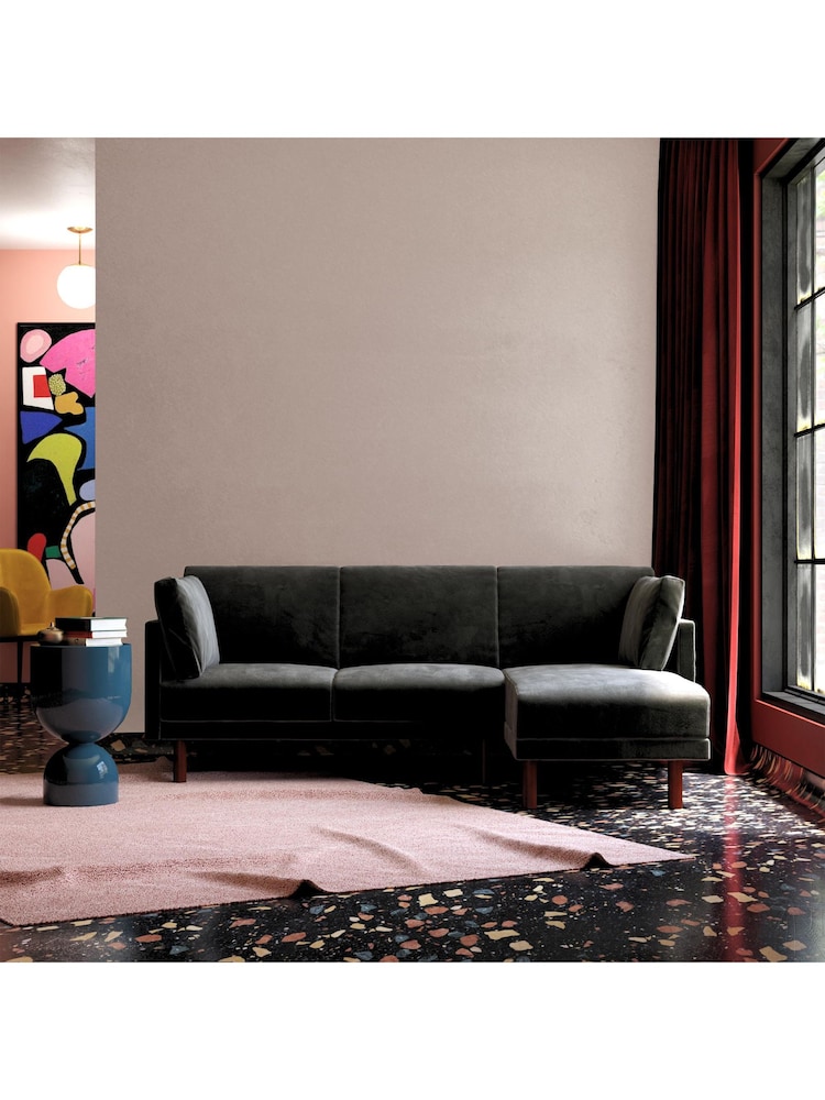 Dorel Home Black Clair Velvet Sprung Seat Sectional Sofa Bed - Image 1 of 6
