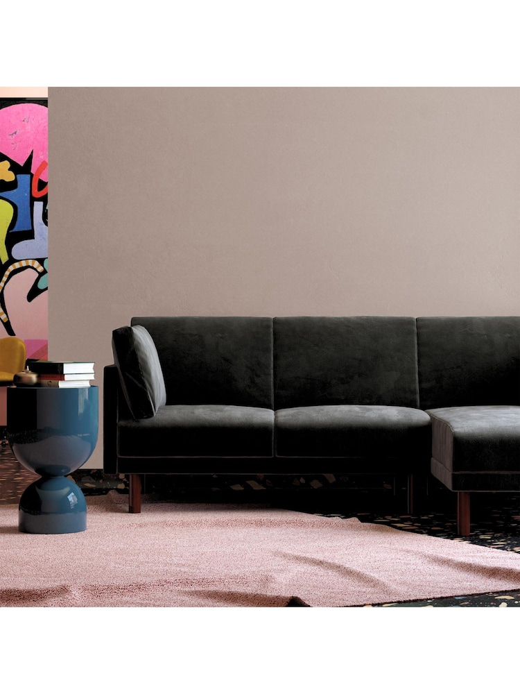 Dorel Home Black Clair Velvet Sprung Seat Sectional Sofa Bed - Image 2 of 6