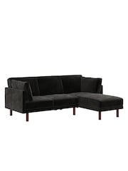 Dorel Home Black Clair Velvet Sprung Seat Sectional Sofa Bed - Image 3 of 6
