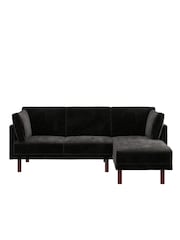 Dorel Home Black Clair Velvet Sprung Seat Sectional Sofa Bed - Image 4 of 6