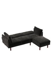 Dorel Home Black Clair Velvet Sprung Seat Sectional Sofa Bed - Image 5 of 6