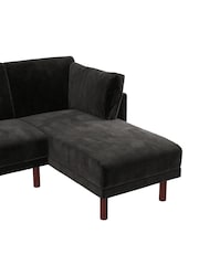 Dorel Home Black Clair Velvet Sprung Seat Sectional Sofa Bed - Image 6 of 6