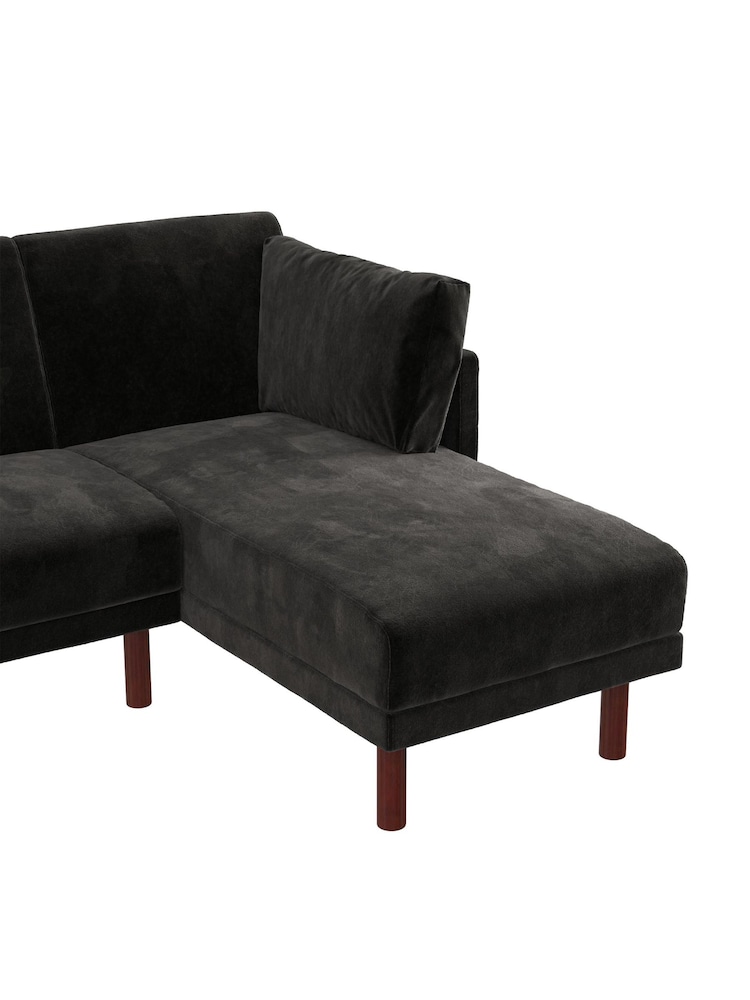 Dorel Home Black Clair Velvet Sprung Seat Sectional Sofa Bed - Image 6 of 6