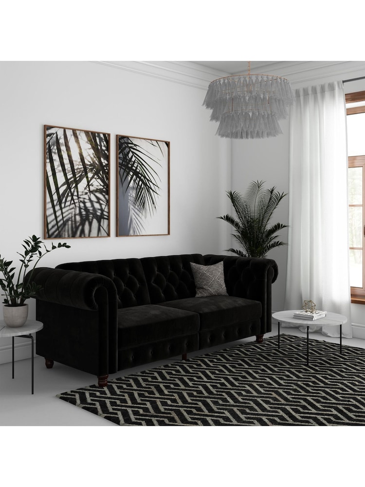 Dorel Home Black Felix Velvet Chesterfield Sofa Bed - Image 1 of 6