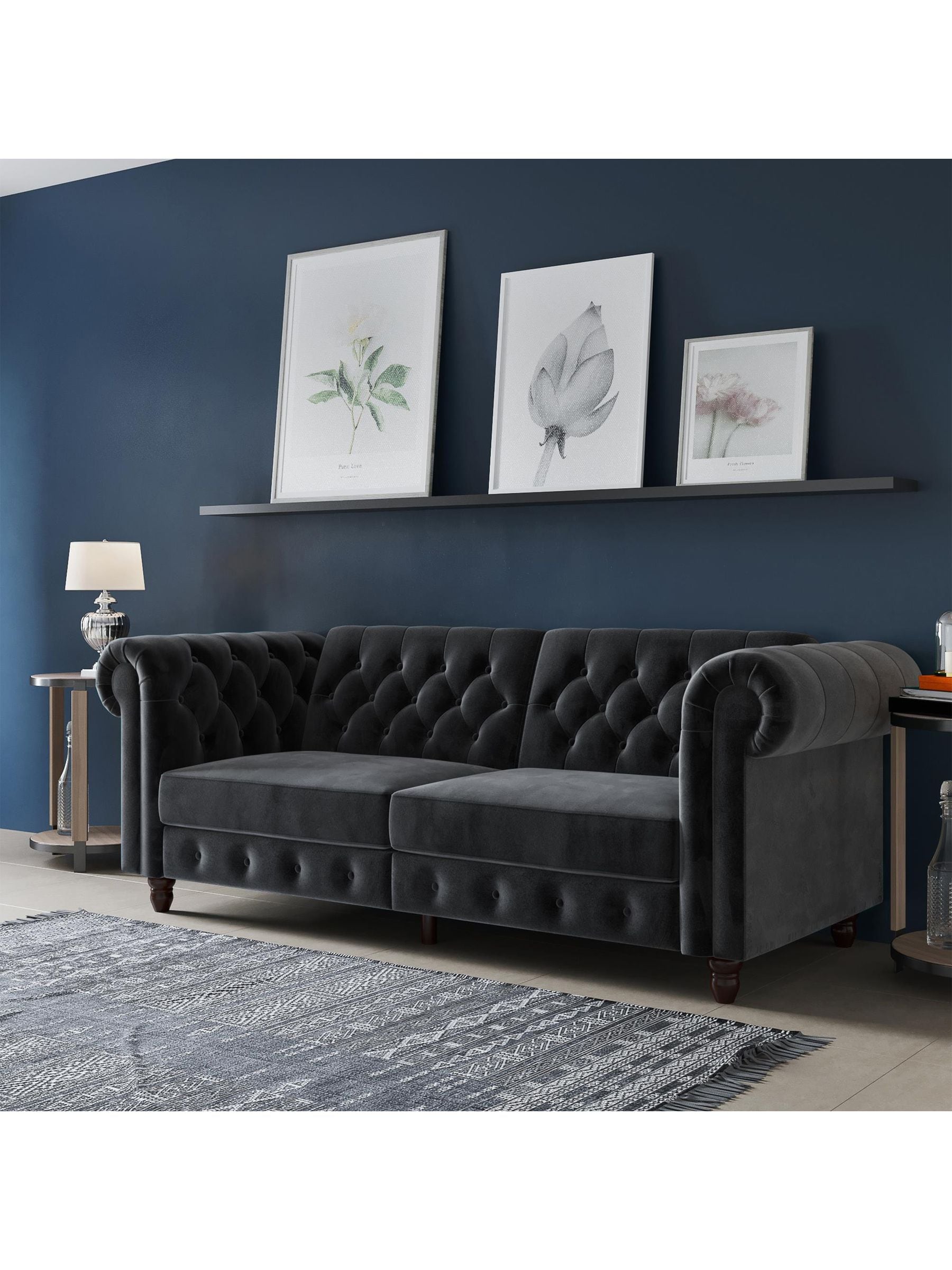 Buy Dorel Home Grey Felix Velvet Chesterfield Sofa Bed from the