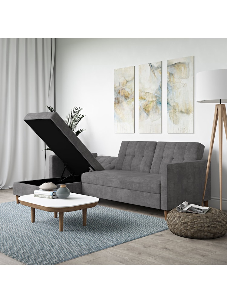 Dorel Home Grey Chenille Sofa Bed with Storage Chaise - Image 2 of 6