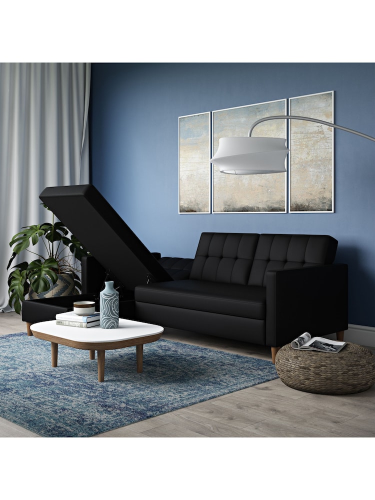Dorel Home Black Chenille Sofa Bed with Storage Chaise - Image 2 of 6
