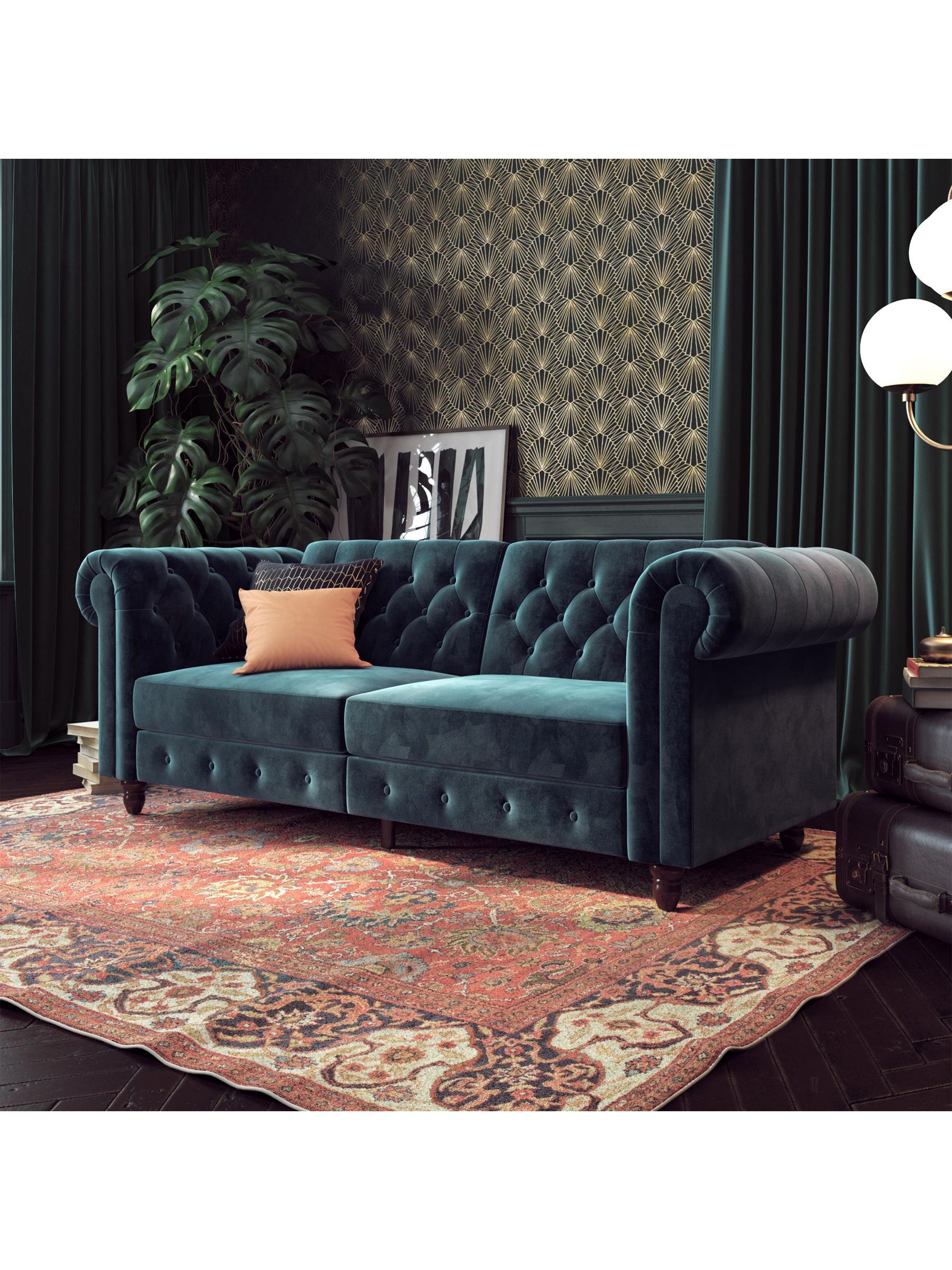 Buy Dorel Home Blue Felix Velvet Chesterfield Sofa Bed from the