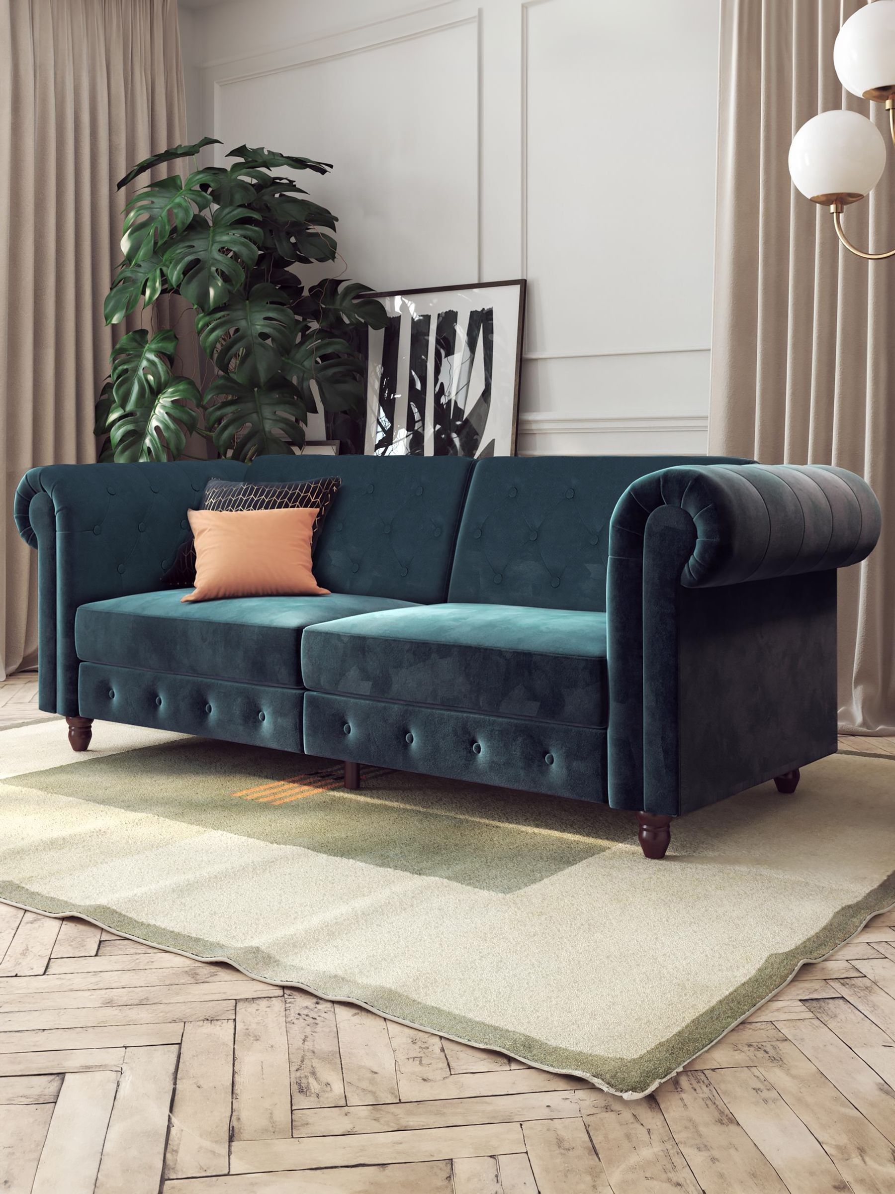 Buy Dorel Home Blue Felix Velvet Chesterfield Sofa Bed from the Next UK ...