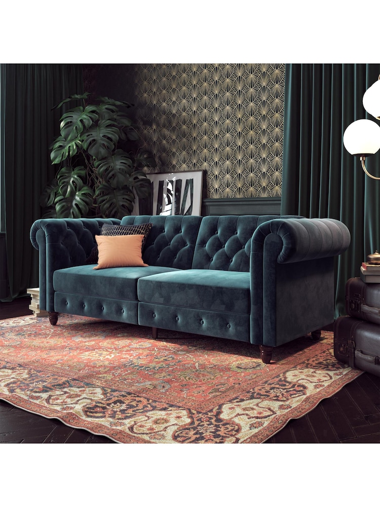Dorel Home Blue Felix Velvet Chesterfield Sofa Bed - Image 1 of 6