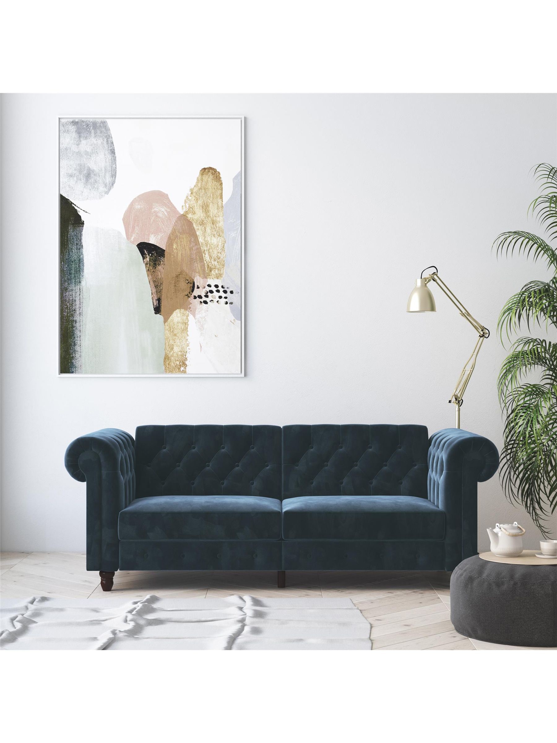 Buy Dorel Home Blue Felix Velvet Chesterfield Sofa Bed from the Next UK online shop