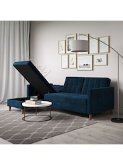 Dorel Home Blue Chenille Sofa Bed with Storage Chaise - Image 2 of 5