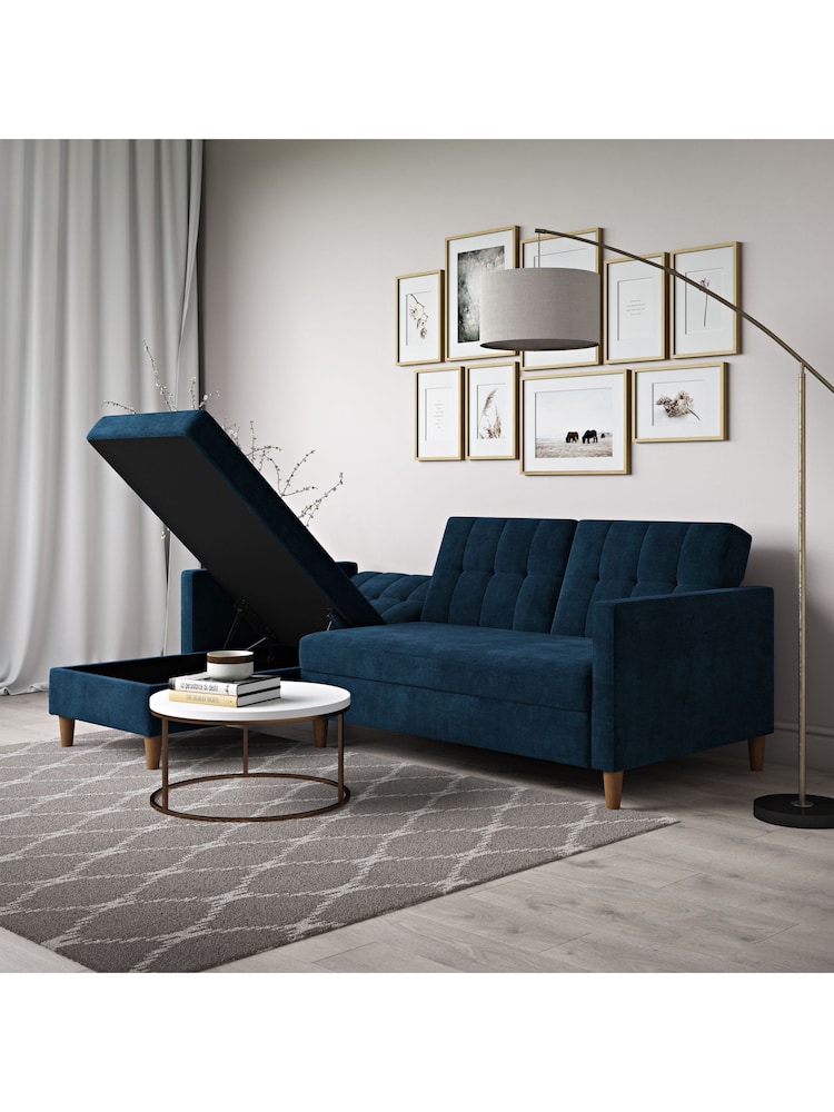 Dorel Home Blue Chenille Sofa Bed with Storage Chaise - Image 2 of 5