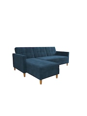 Dorel Home Blue Chenille Sofa Bed with Storage Chaise - Image 3 of 5