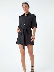 Dusk Black Button Through Belted Pocket Playsuit - Image 2 of 5