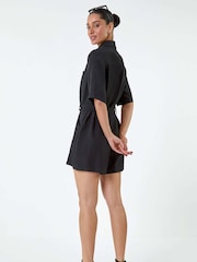 Dusk Black Button Through Belted Pocket Playsuit - Image 3 of 5