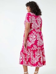 Roman Pink Floral Print Tiered Midi Dress - Image 3 of 5