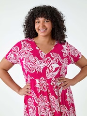 Roman Pink Floral Print Tiered Midi Dress - Image 5 of 5