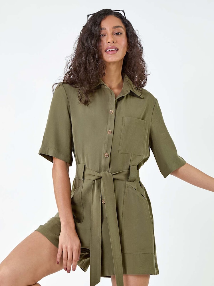 Dusk Button Through Belted Pocket Playsuit - Bild 1 von 5 Dusk Button Through Belted Pocket Playsuit - Bild 1 von 5
