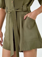 Dusk Green Button Through Belted Pocket Playsuit - Image 5 of 5
